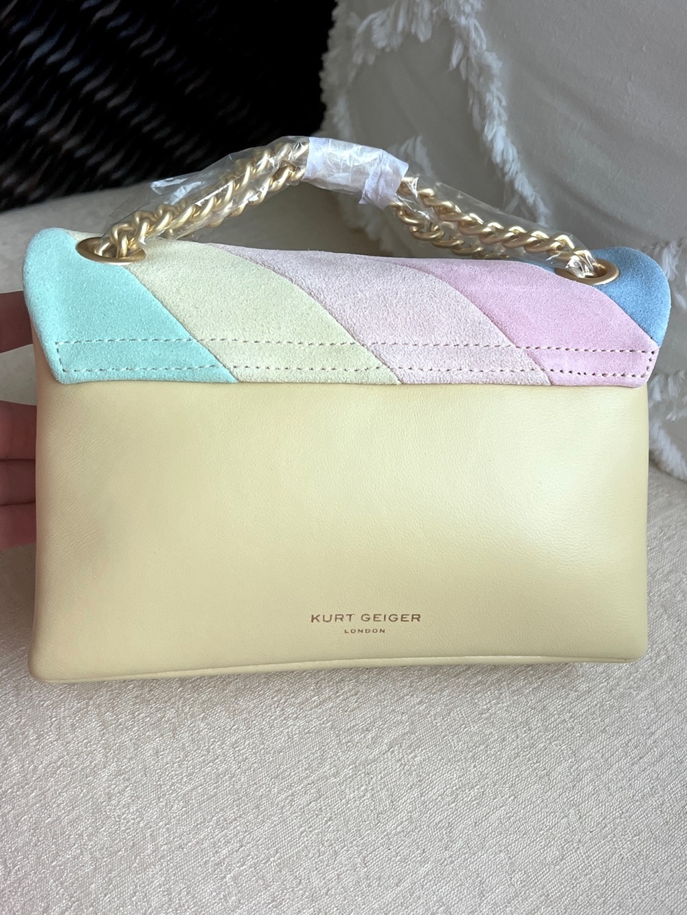 Kurt Geiger Kensington rainbow Mini shoulder crossbody suede leather bag pastel - Picture 15 of 17